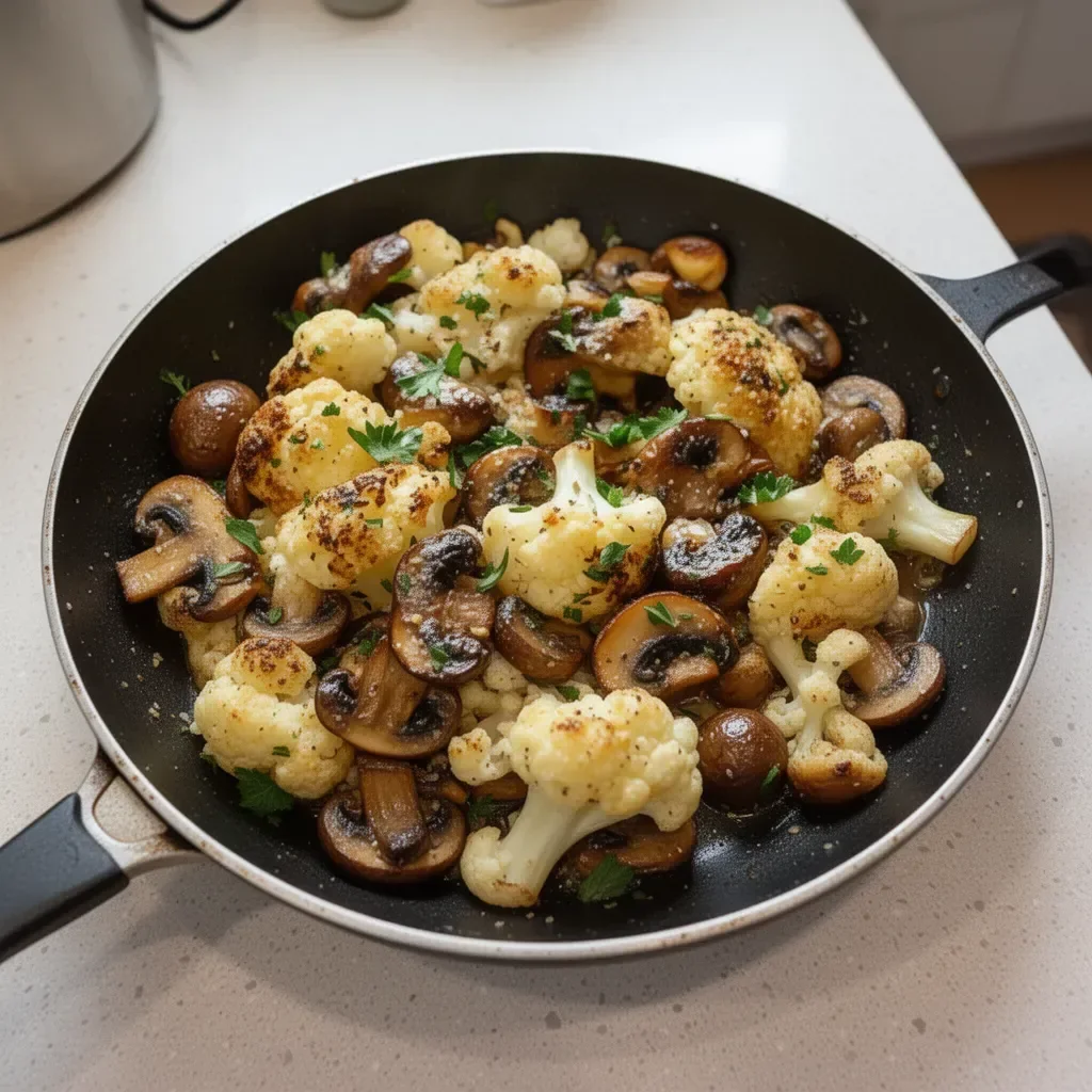 Garlic Cauliflower Mushroom Skillet with fresh herbs and spices