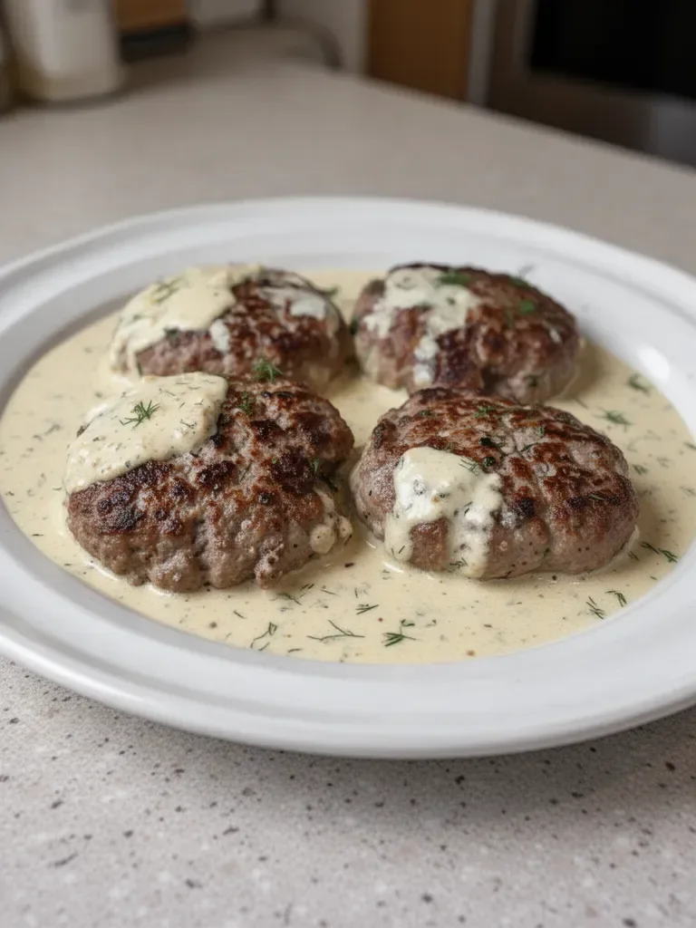 Hamburger Steaks in Creamy Dill Sauce