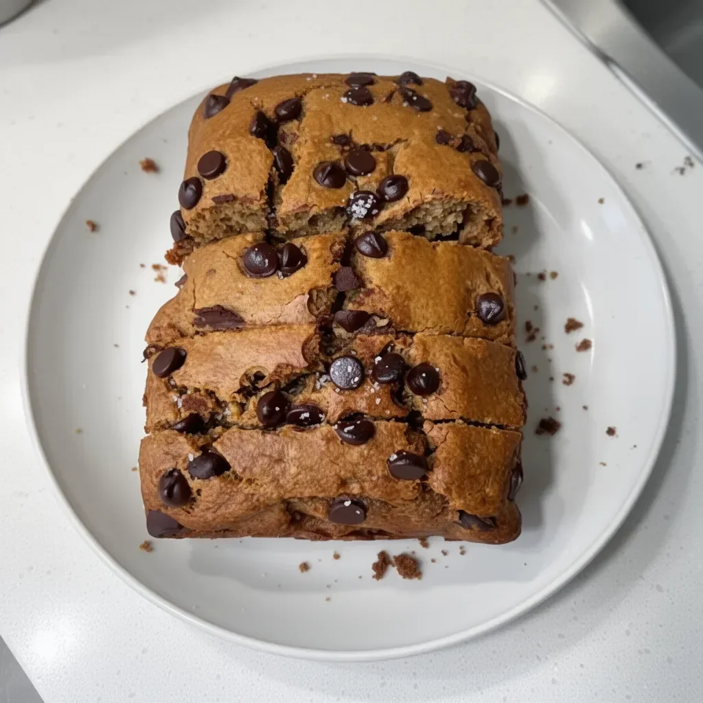 Healthier chocolate chip banana bread loaf baked to perfection