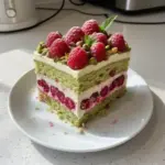Heavenly Pistachio Raspberry Dream Cake with layers of raspberry and pistachio frosting