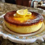 A slice of Italian Grandma’s lemon custard cake, showcasing its rich lemon custard filling.