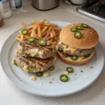Jalapeño Popper Turkey Burgers topped with jalapeños and cheese