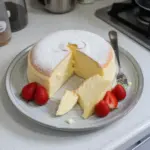 Slice of light and fluffy Japanese Cheesecake on a plate