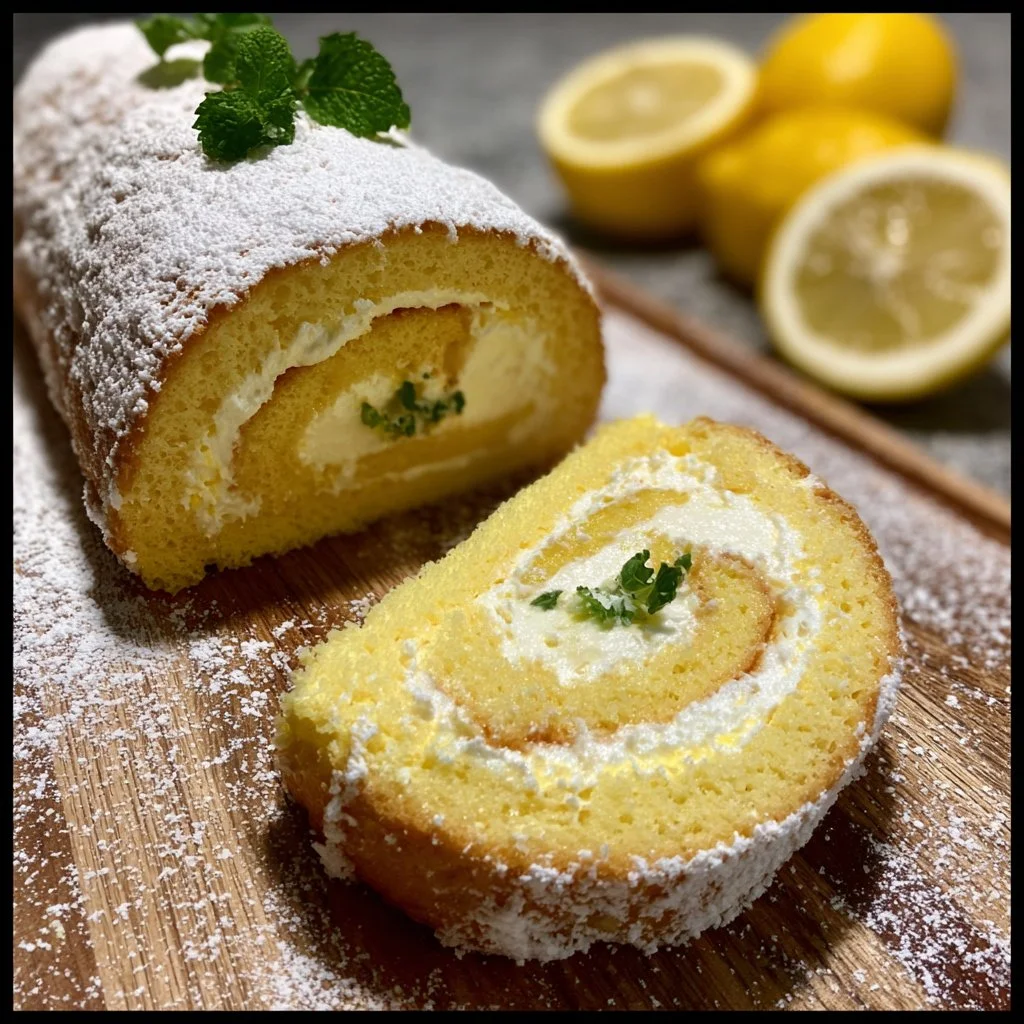 Delicious lemon cake roll decorated with lemon zest and cream filling