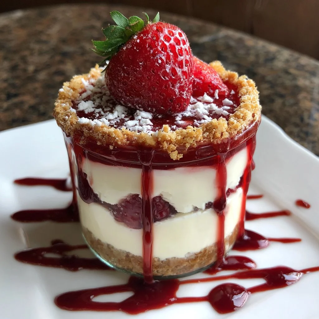 No-Bake Cheesecake Parfait in a glass with layers of cream and fruit