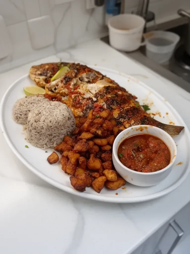 Ofada Sauce, Fish, and Rice
