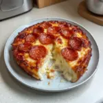 Delicious Pizza Cottage Cheese Bake topped with fresh ingredients