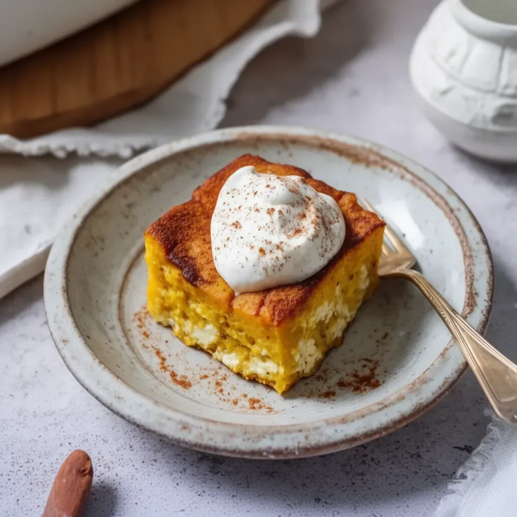 Pumpkin Cottage Cheese Bake served in a bowl with a sprinkle of cinnamon on top.