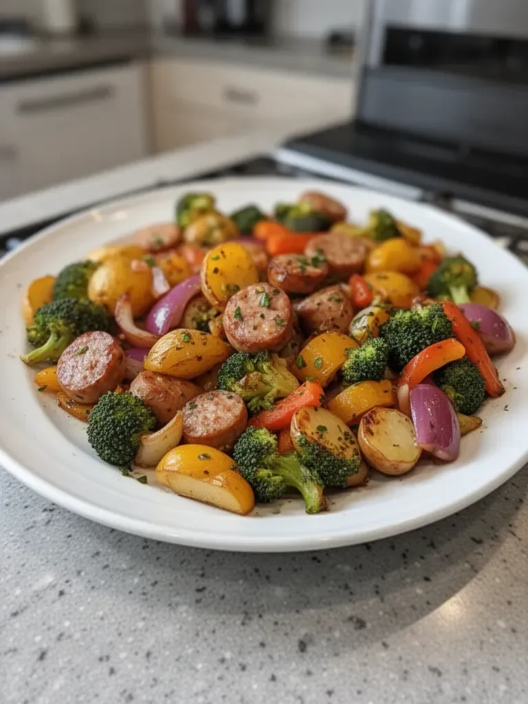 Roasted Veggie and Chicken Sausage Sheet Pan Dinner