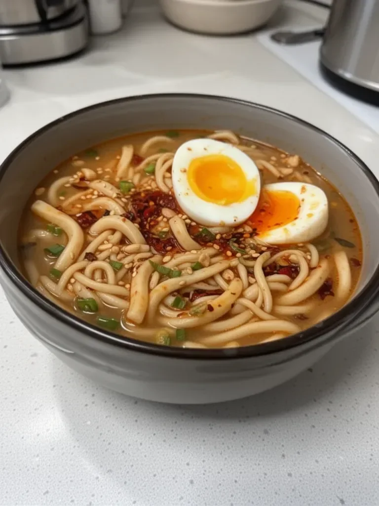Spicy Peanut Udon Noodle Soup (10 Minutes)