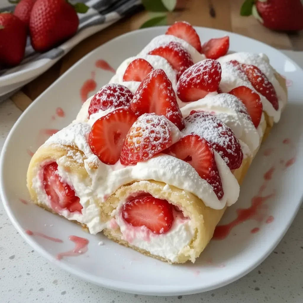 Delicious strawberry cheesecake rolls on a plate with fresh strawberries