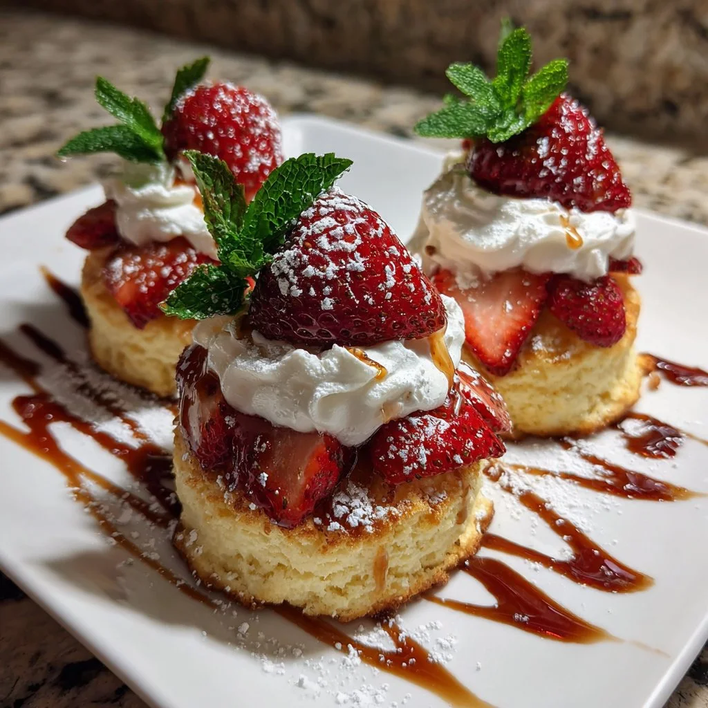 Delicious strawberry cheesecake shortcakes with fresh strawberries and whipped cream.
