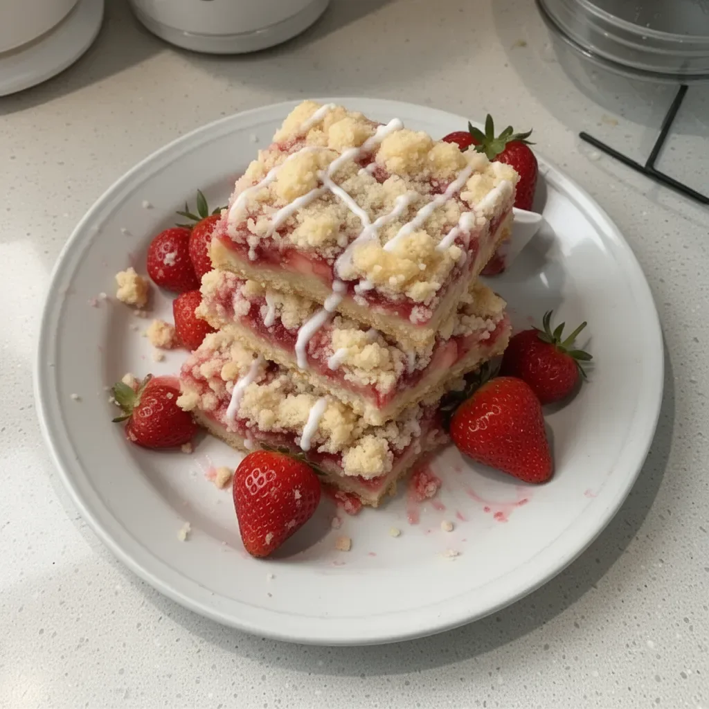 Delicious Strawberry Shortcake Bars with fresh strawberries and cream