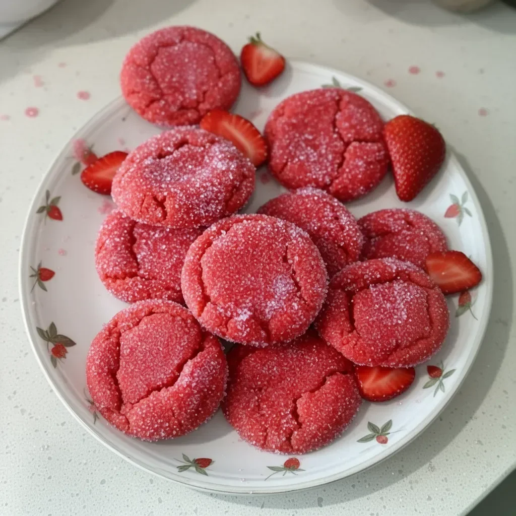 Delicious strawberry sugar cookies with sparkling strawberry sugar topping