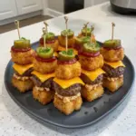 Tater Tot Mini Cheeseburger Bites on a platter, perfect party snack