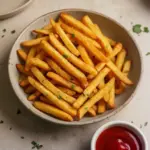 Delicious homemade French fries served with ketchup on a plate
