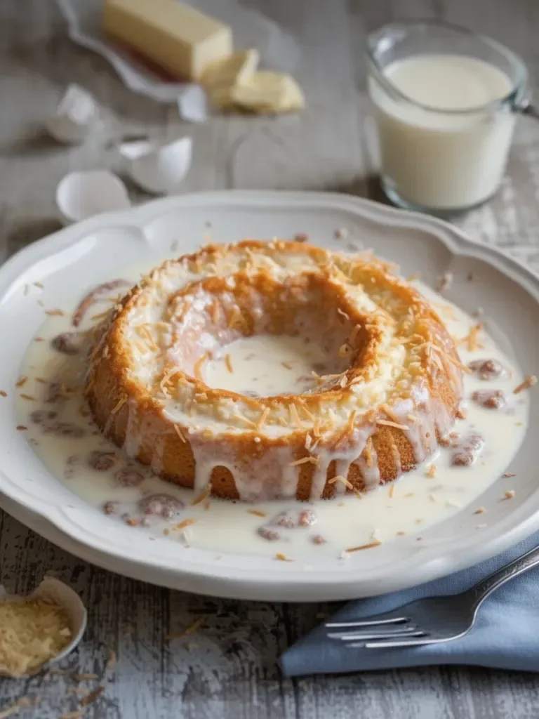 Toasted Coconut Tres Leches Pound Cake