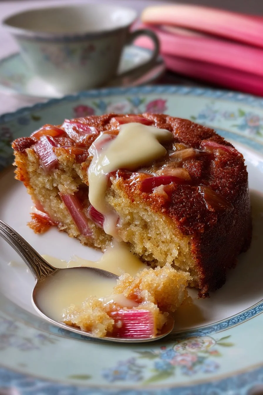 Warm Rhubarb Cake with Butter Sauce
