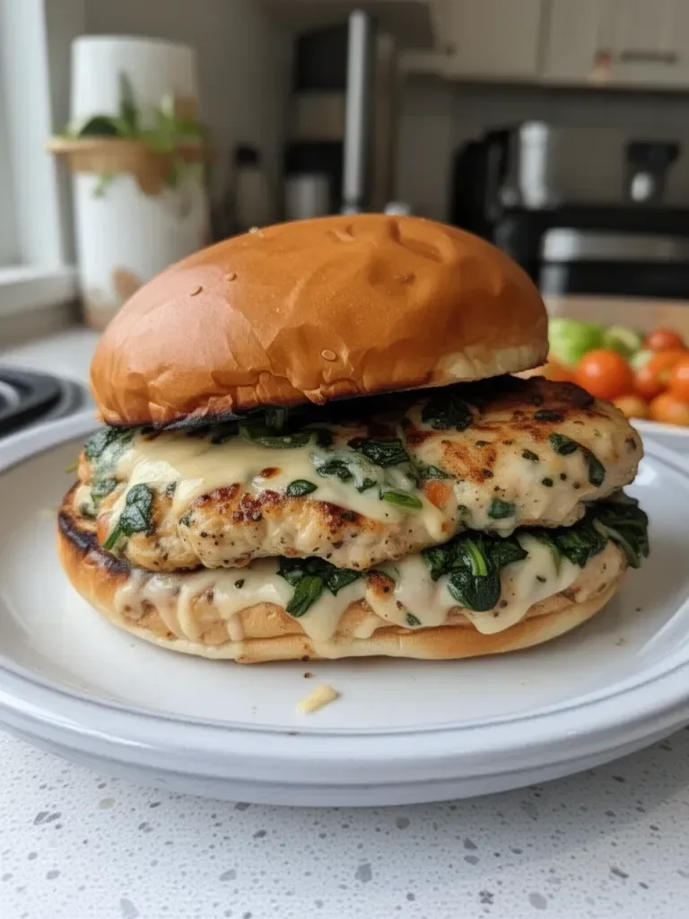 White Cheddar and Spinach Chicken Burgers