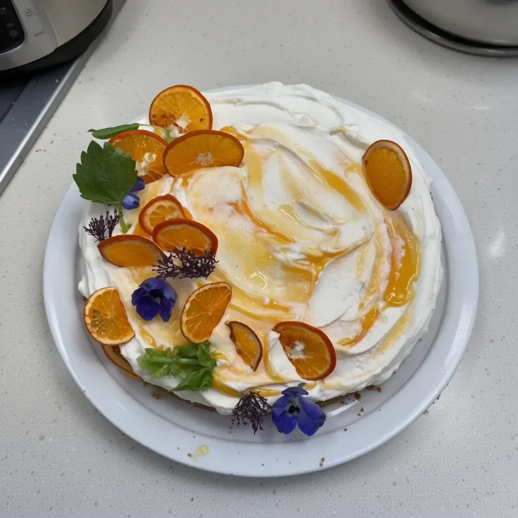 Winter Citrus Olive Oil Cake topped with creamy citrus sauce