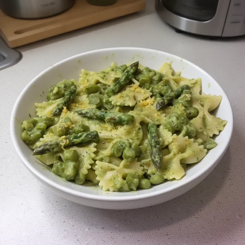 Asparagus pasta dish served with fresh herbs and grated cheese