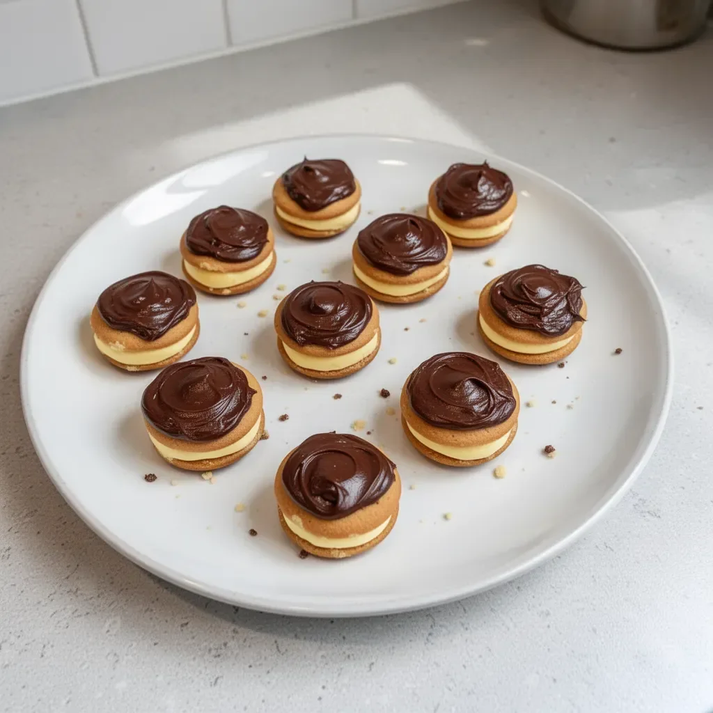 Delicious Boston Cream Pie Cookie Bites freshly baked and plated.