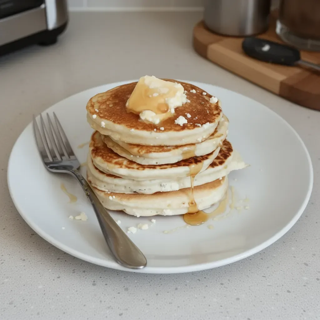 Plate of fluffy carnivore cottage cheese pancakes topped with fresh berries