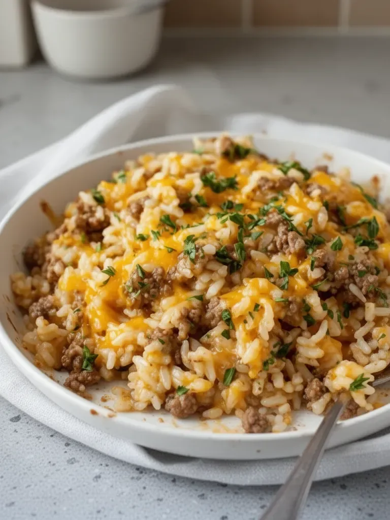 Cheesy Ground Beef and Rice Casserole