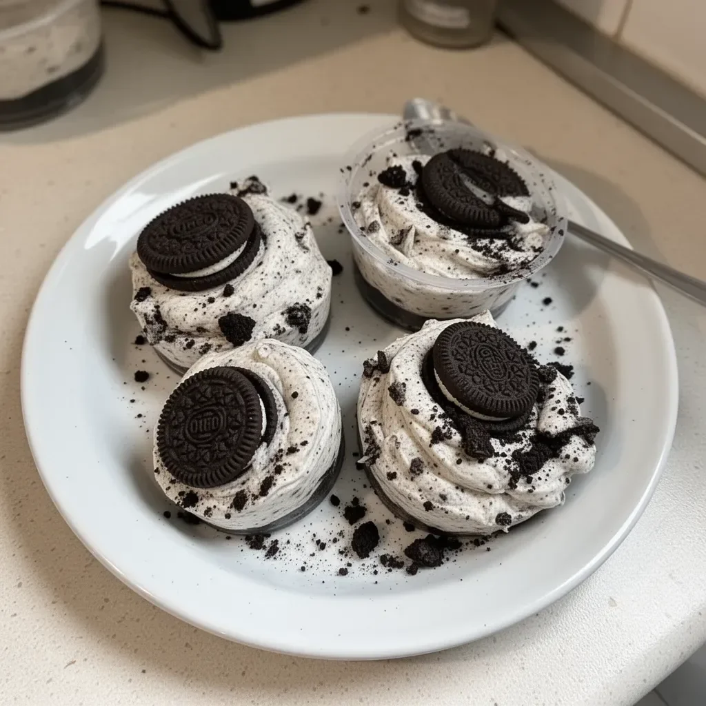 Delicious Cookies & Cream Dessert Cups topped with chocolate crumbles