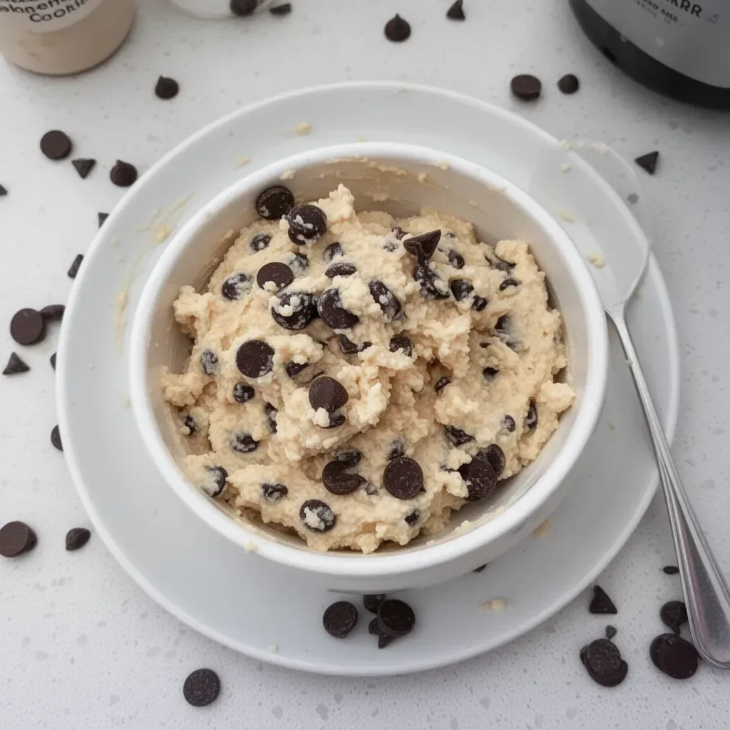 Bowl of cottage cheese cookie dough with chocolate chips