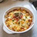 Delicious cottage cheese lasagna bowl served with herbs and cheese