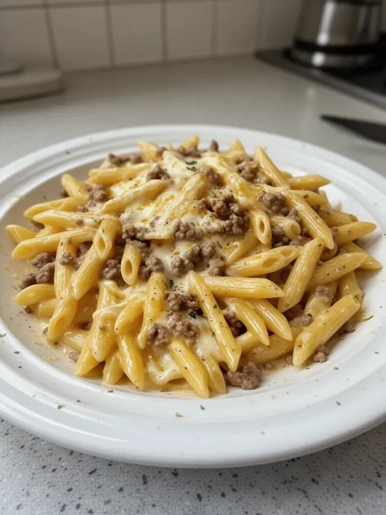 Creamy Cheesy Beef Penne Pasta