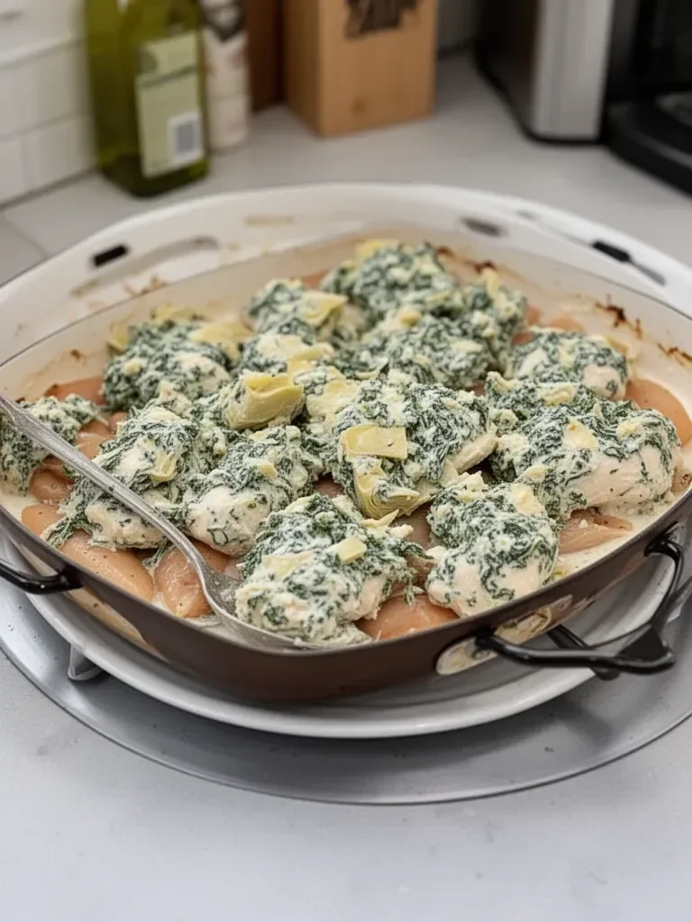 Creamy Greek Yogurt Chicken Spinach Artichoke Bake