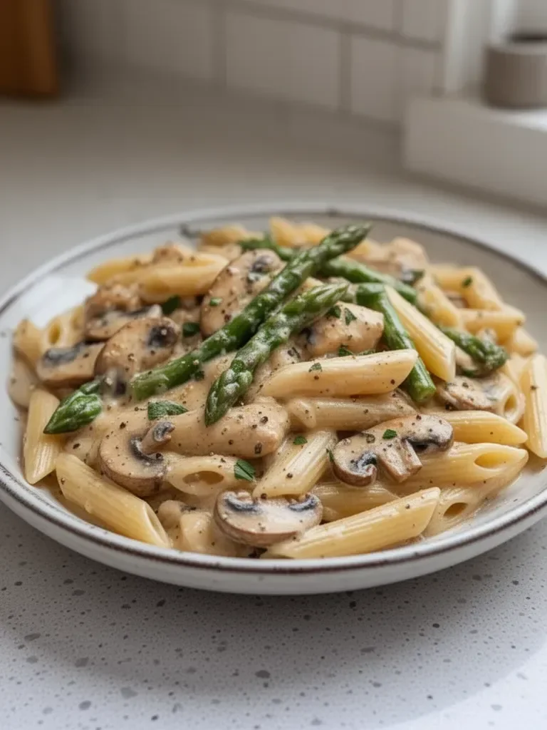 Creamy Mushroom & Asparagus Chicken Penne
