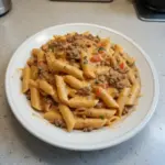 Creamy Rotel Pasta with Ground Beef served in a bowl