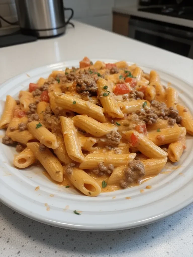 Creamy Rotel Pasta with Ground Beef