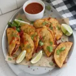 Delicious crispy oven baked tacos served on a plate with toppings.