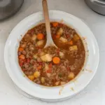 Crock Pot Poor Man's Stew with vegetables and meat served in a bowl