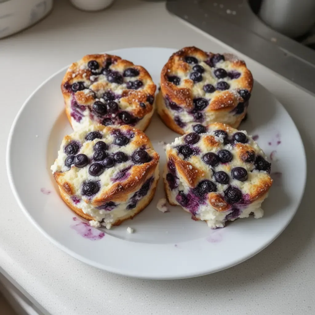 Fluffy Cottage Cheese Blueberry Cloud Bread served on a plate