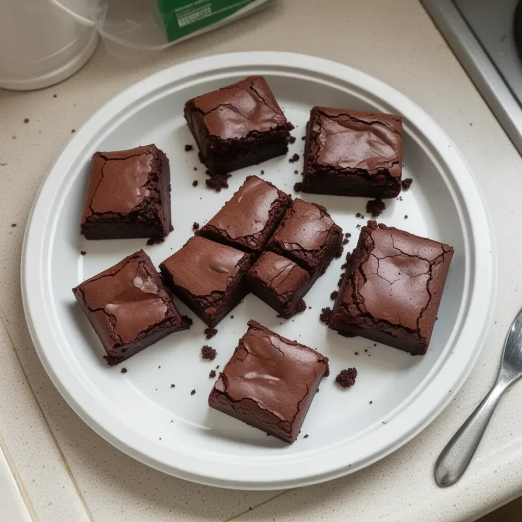 Delicious Greek yogurt brownies on a plate with chocolate drizzle