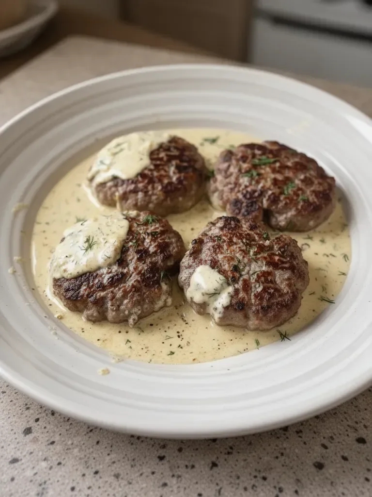 Hamburger Steaks in Creamy Dill Sauce