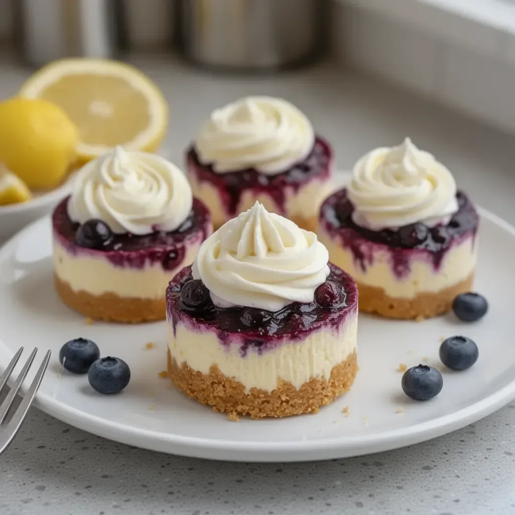 Healthy Mini Lemon Blueberry Cheesecakes