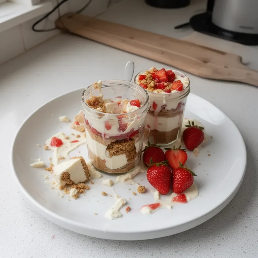 High protein cheesecake jars with a creamy texture served in small jars