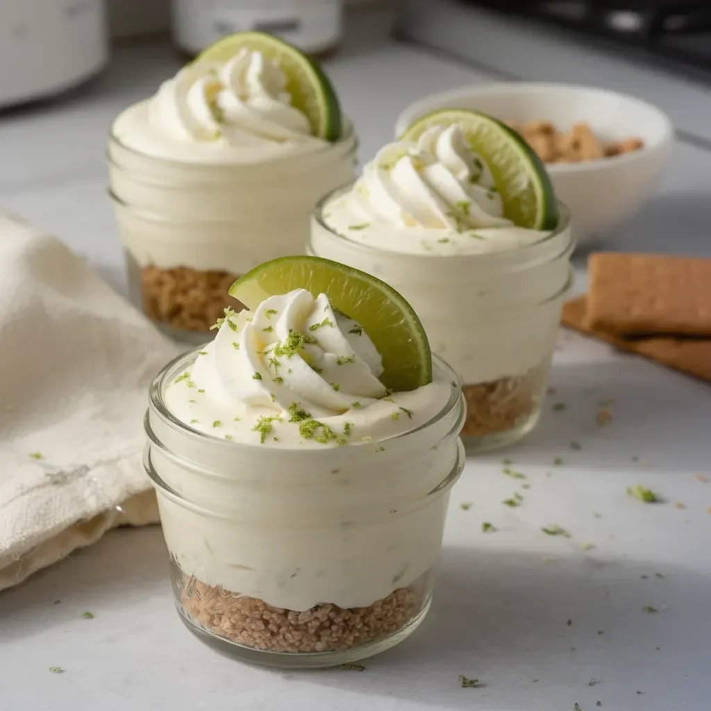 Key Lime Pie Mason Jar Desserts featuring creamy filling and fresh lime