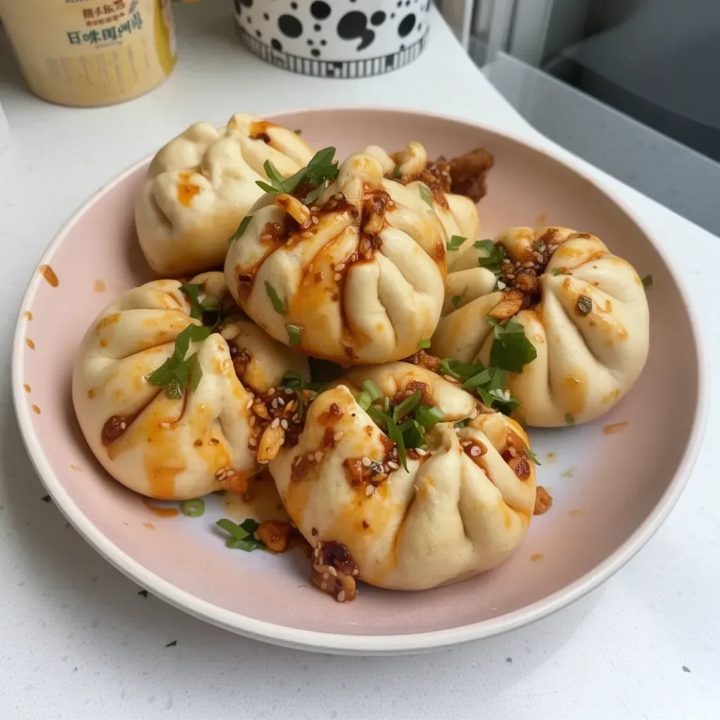 Korean Chicken Bao Buns filled with savory Korean chicken and vegetables