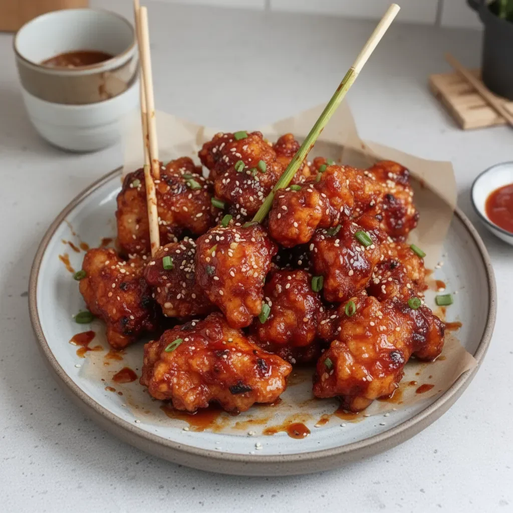Deliciously crispy Korean Fried Chicken served with an array of sauces