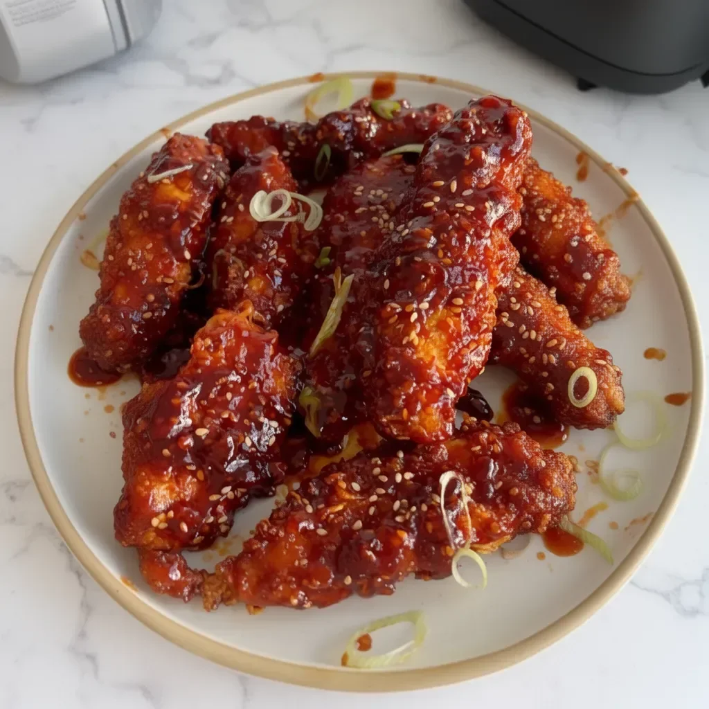 Crispy Korean Fried Chicken cooked in an air fryer