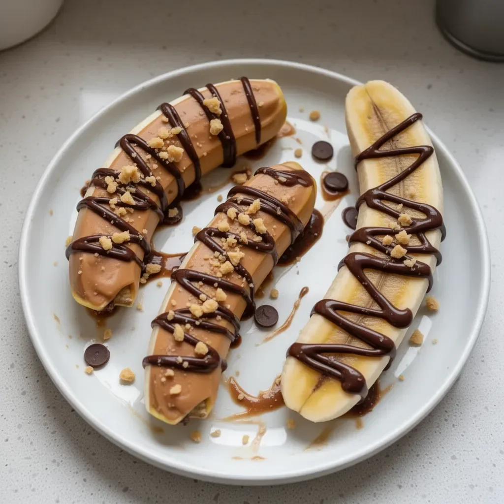 Low calorie frozen banana Snickers dessert on a plate