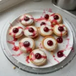 Mini Cherry Bakewell Tarts topped with almond icing and a cherry.