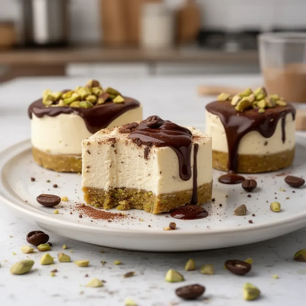 Mini Pistachio and Coffee Cheesecakes